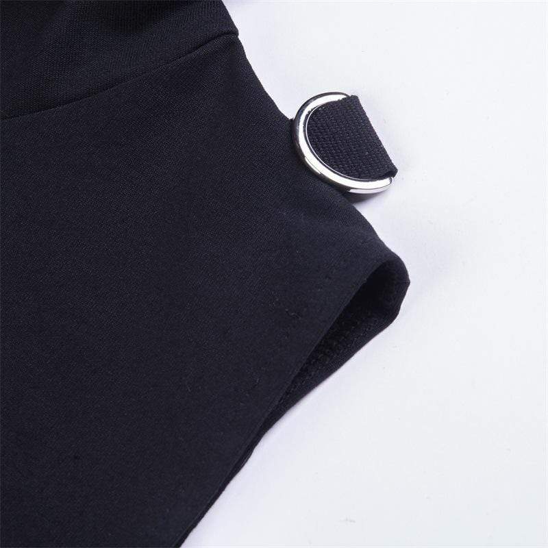 Naughty Kitten Clothing Bare Shoulder Navel Cropped Hoodies With Sashes Front View Gothic Alternative Women's Wear
