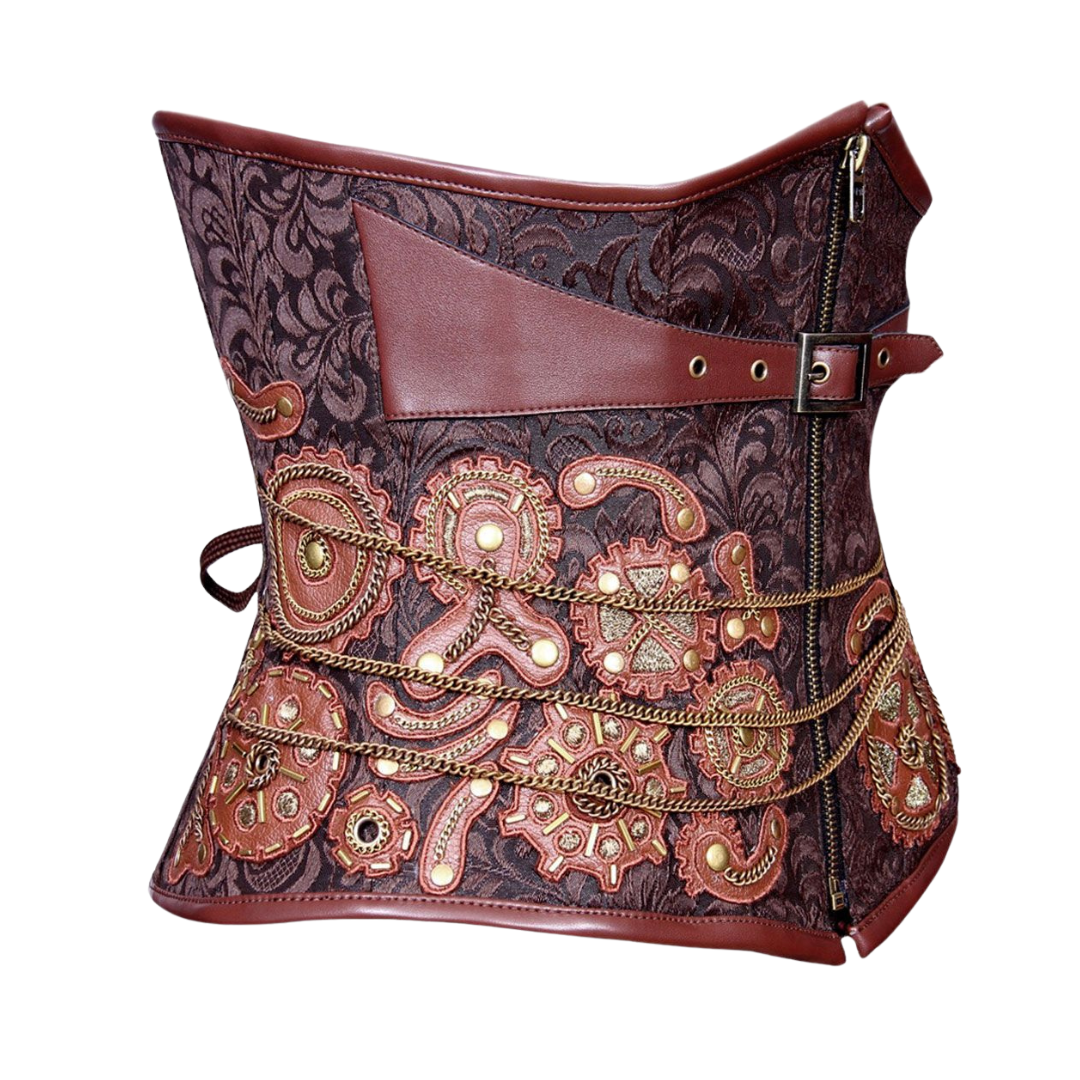 Bria Steampunk Chain Underbust Corset Side View- Naughty Kitten Clothing