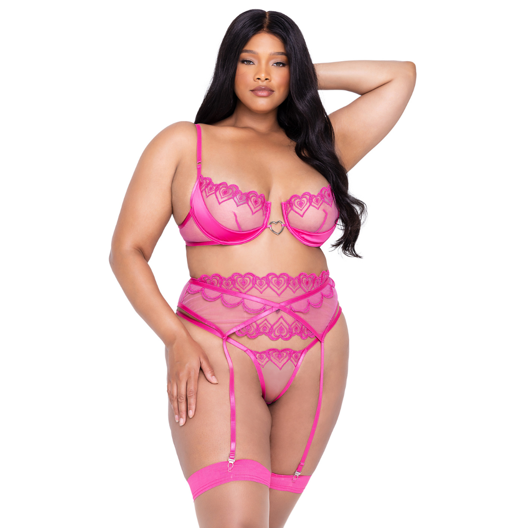 Naughty Kitten Clothing Bubblegum Heart 3-Piece Garter Set Front View Plus Size Lingerie
