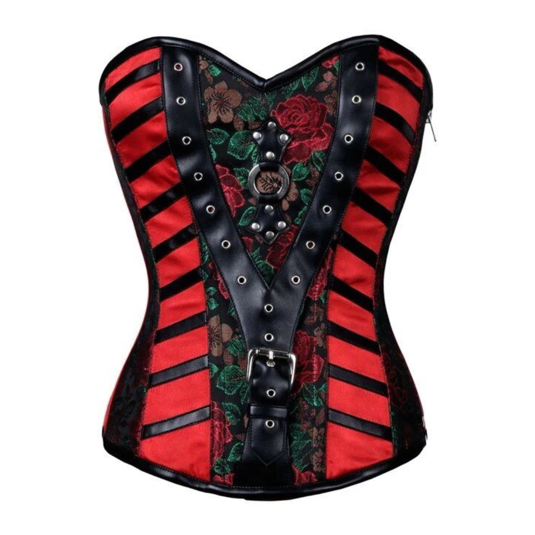 Crimson Rose Deluxe Corset Front View - Naughty Kitten Clothing