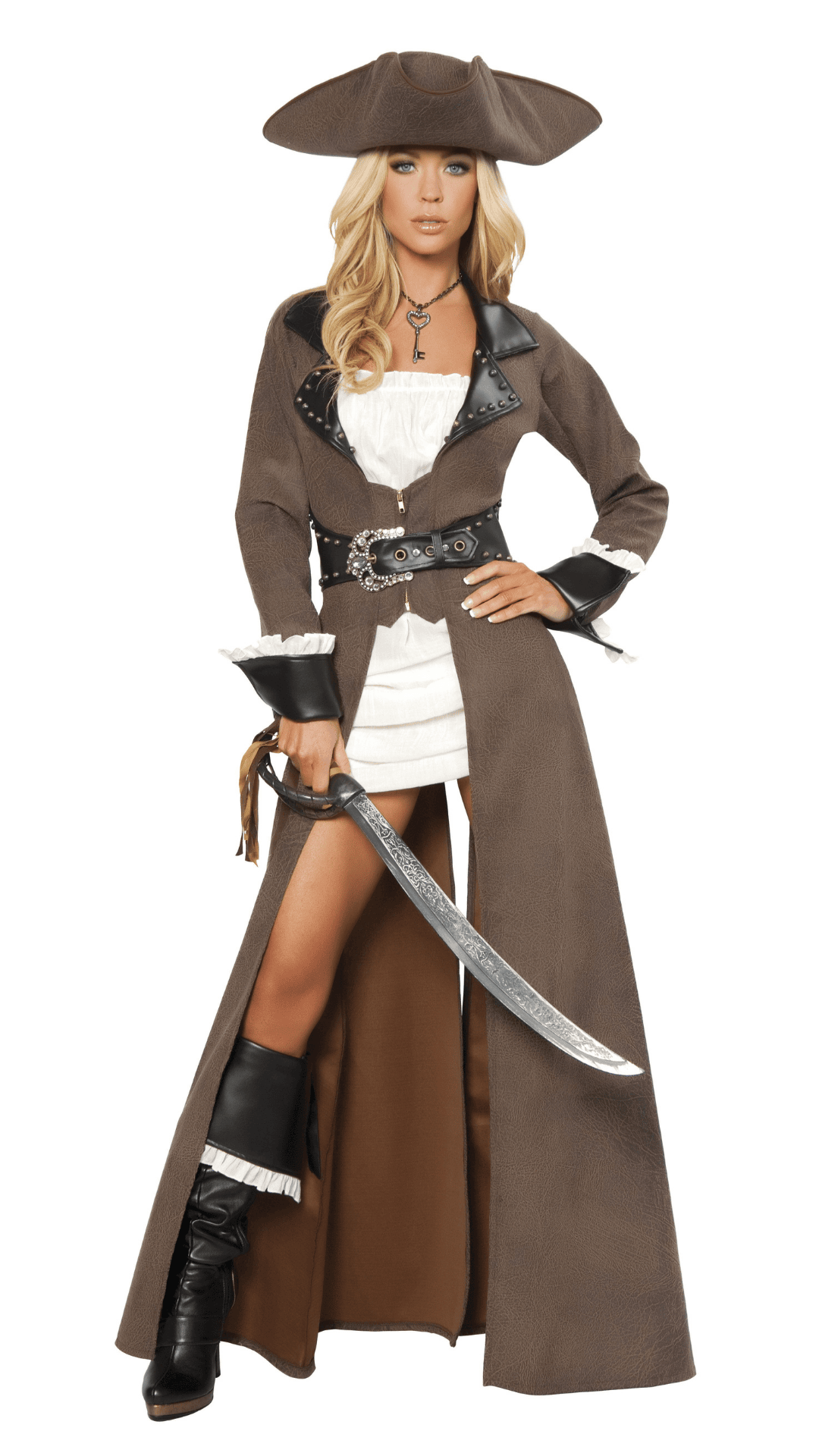 Deluxe 4pc Pirate Captain Costume Front View - Naughty Kitten Clothing Halloween Costume