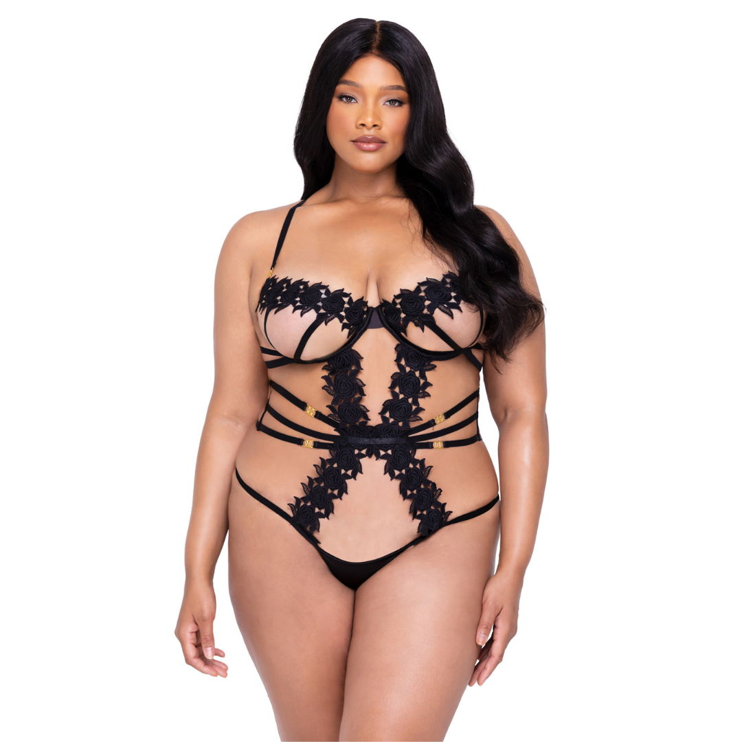 Naughty Kitten Clothing Ebony Rose Teddy Front View Plus Size Lingerie