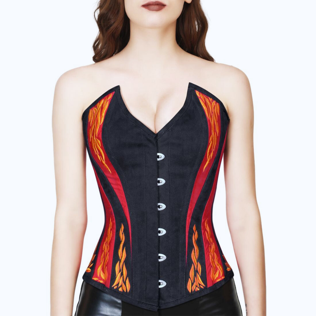 Embers Embroidered Corset Front View- Naughty Kitten Clothing