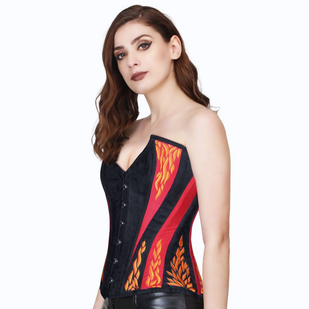 Embers Embroidered Corset Side View- Naughty Kitten Clothing
