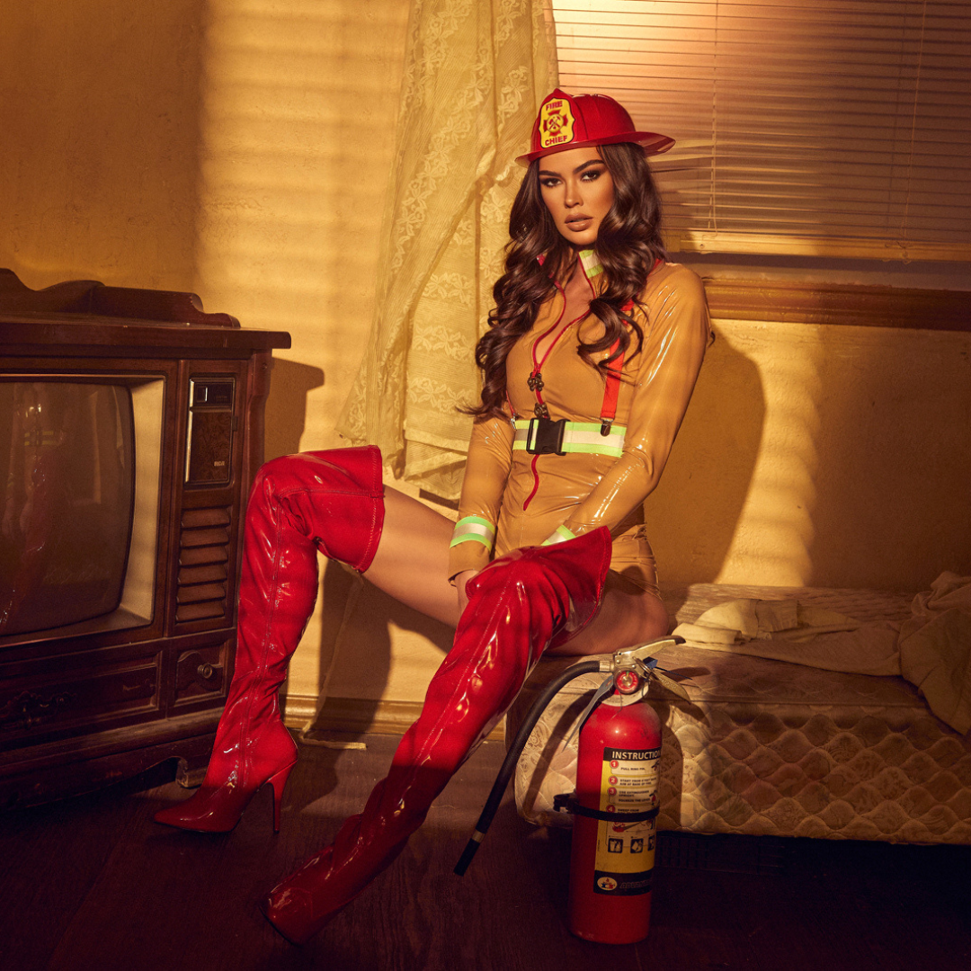 Firehouse Babe Costume Front View - Naughty Kitten Clothing Halloween Costume