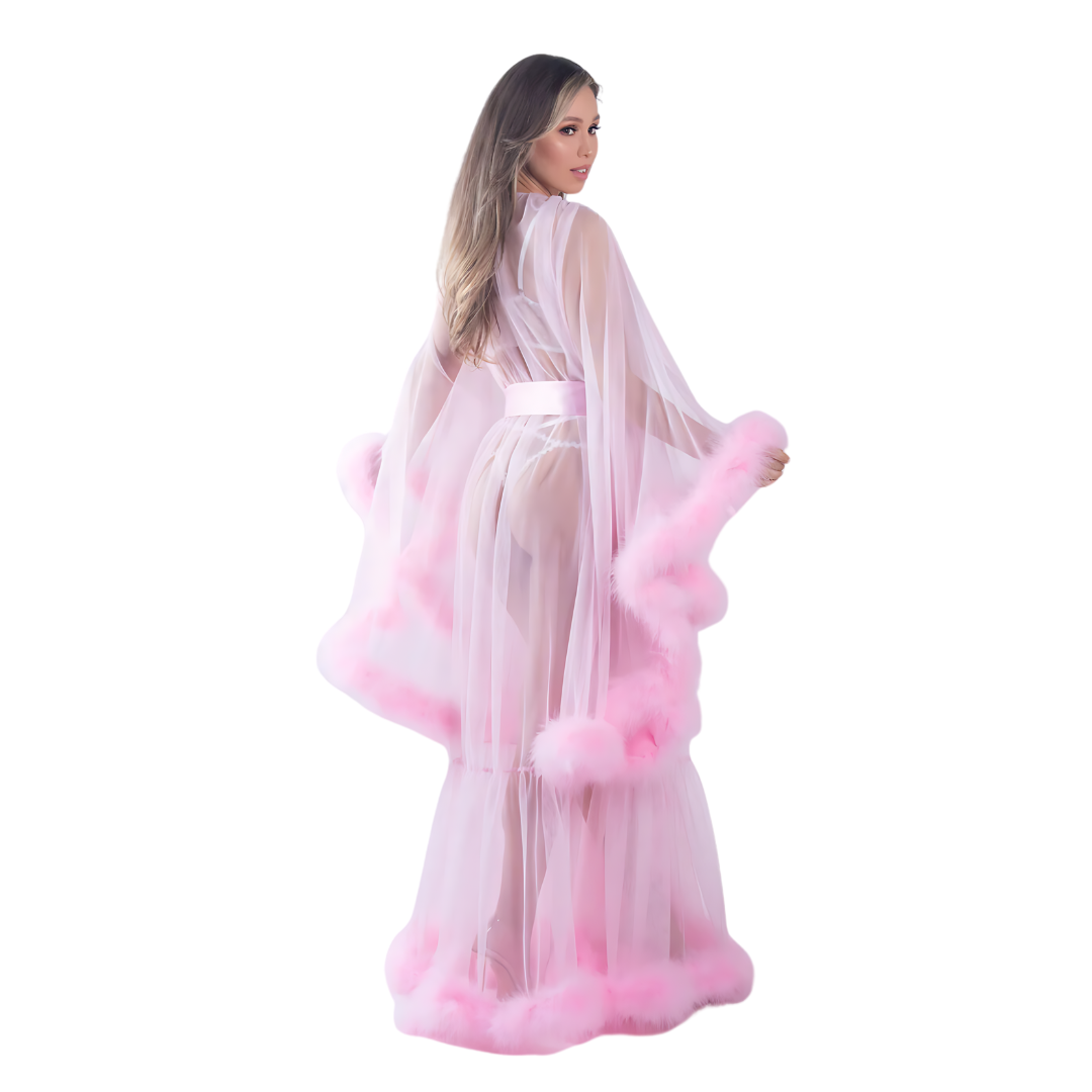 Hollywood Glam Luxury Robe - Rear View Pink - Naughty Kitten Clothing Lingerie Sleepwear Loungewear