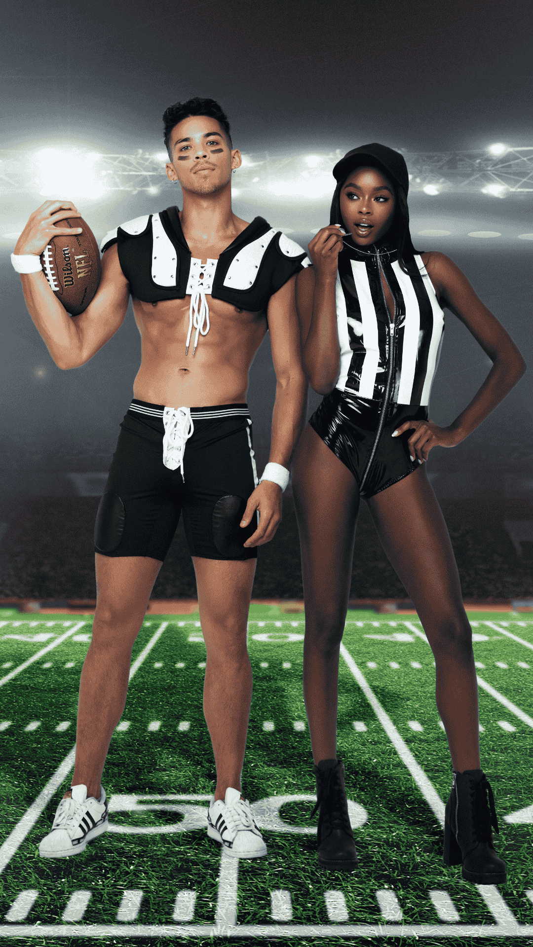 Naughty Kitten Clothing Men’s Football Touchdown Hunk Costume Front View Halloween Couples Costume