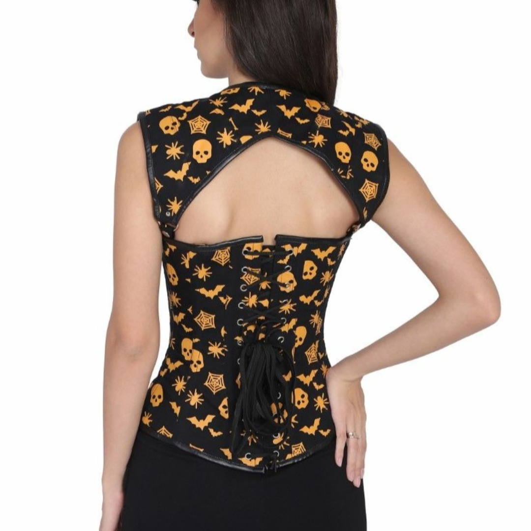Naughty Kitten Nova Halloween Print Corset & Shoulder Piece Rear View
