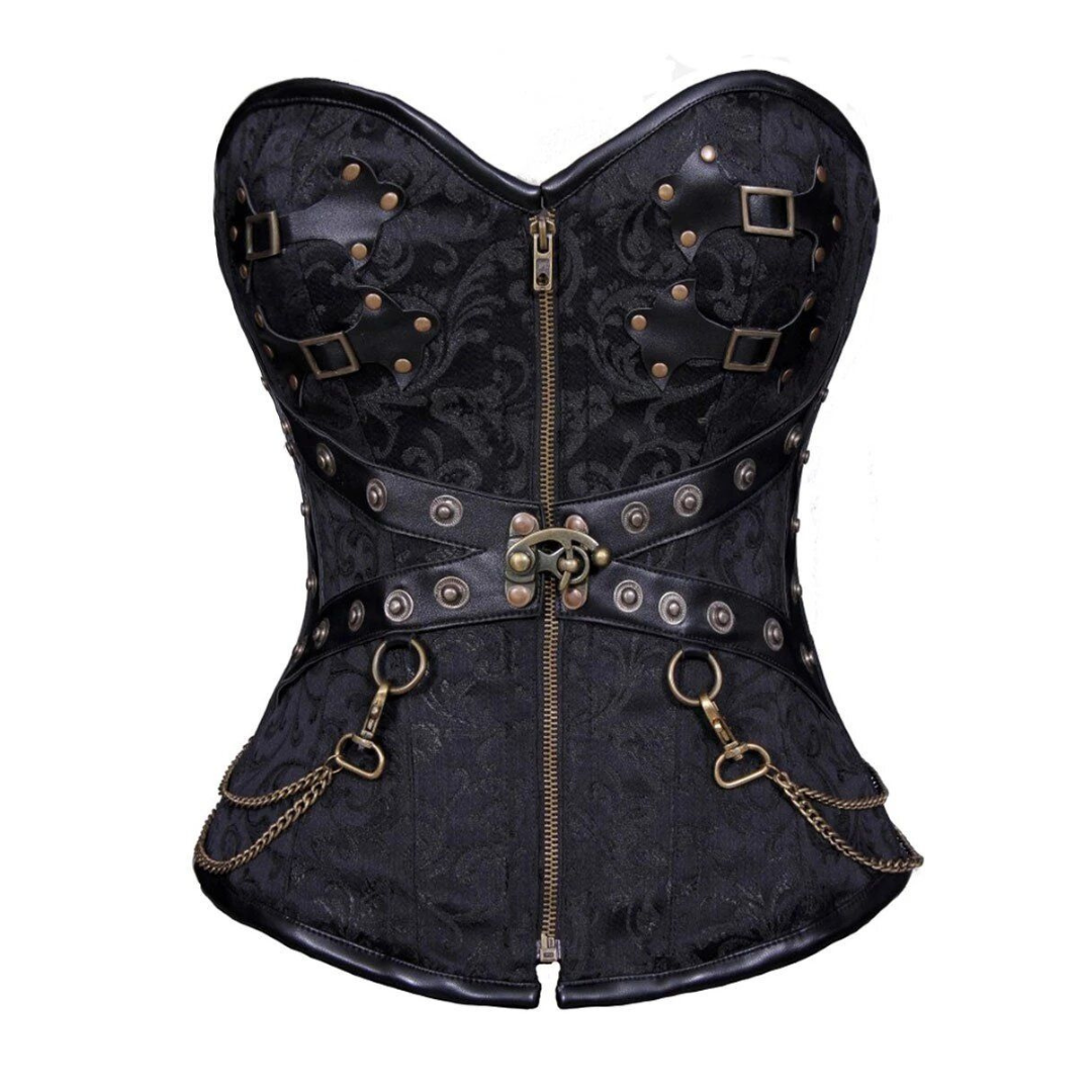 Naughty Kitten Clothing Onyx Brocade Deluxe Corset Front View