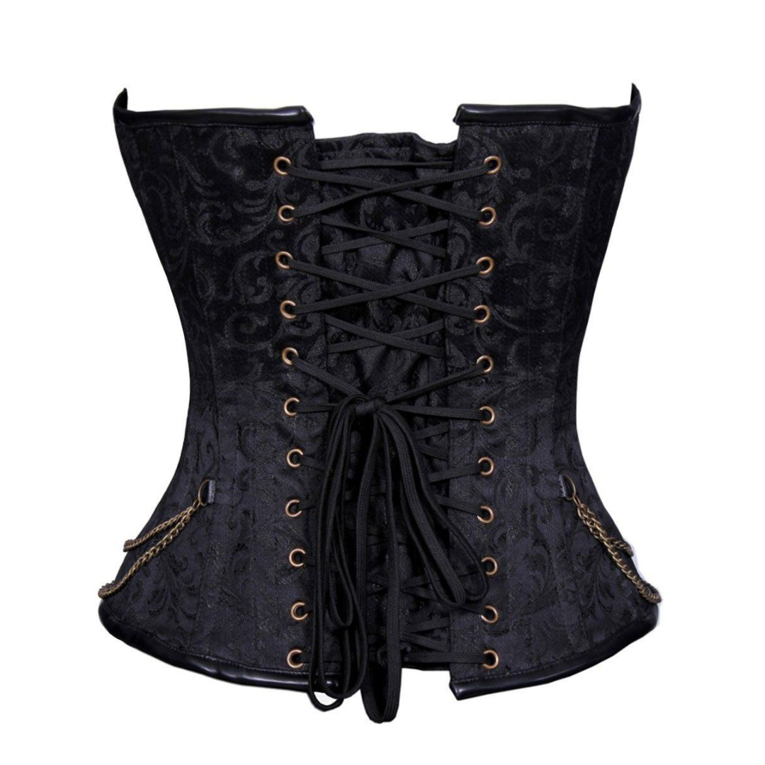Naughty Kitten Clothing Onyx Brocade Deluxe Corset Rear View