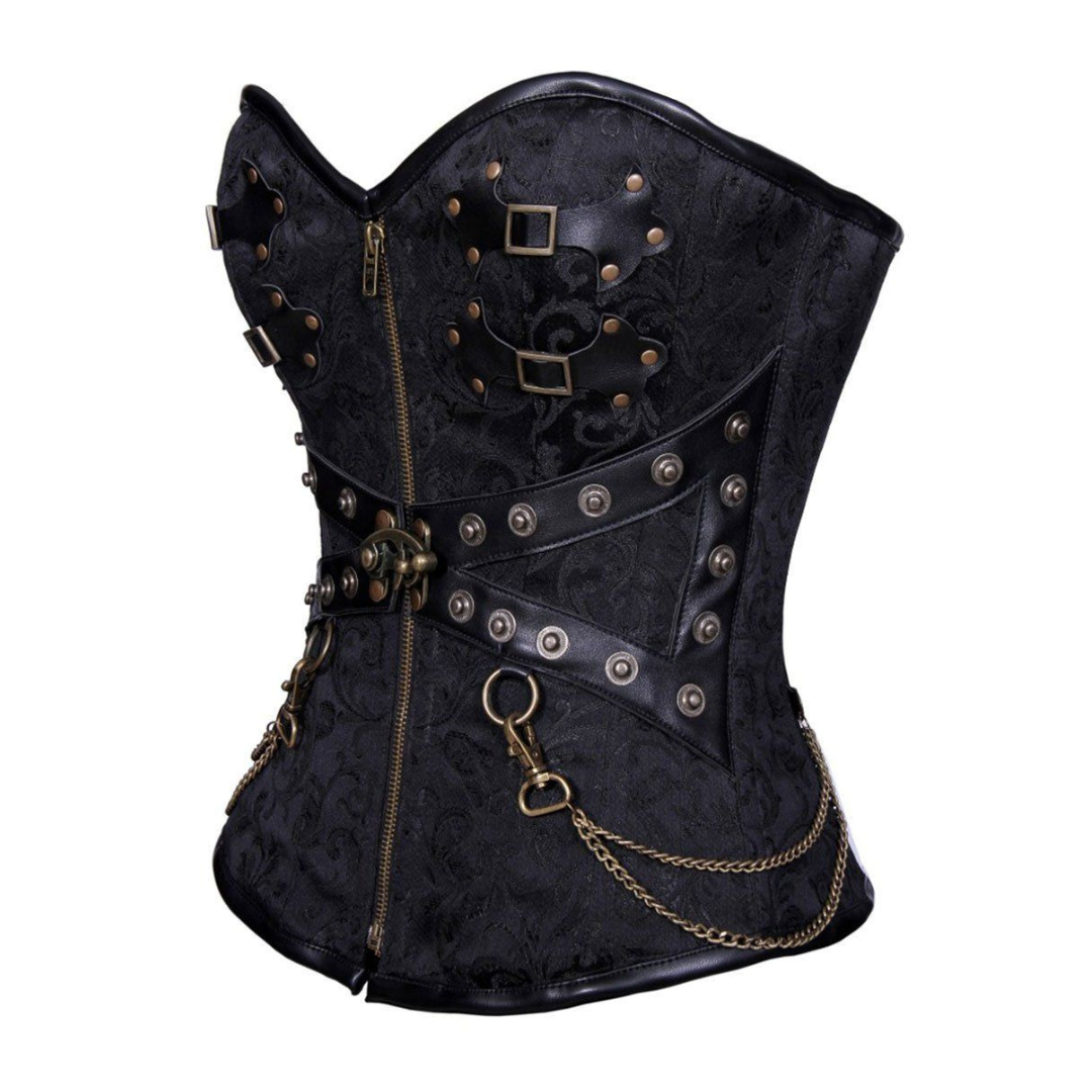 Naughty Kitten Clothing Onyx Brocade Deluxe Corset Side View