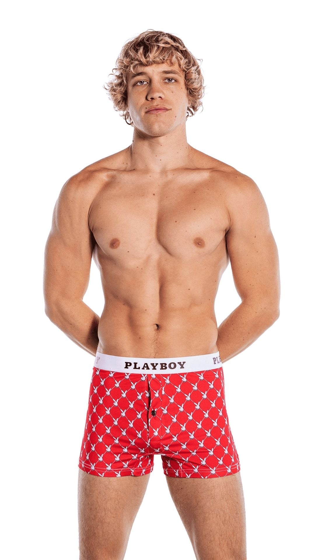 Naughty Kitten Clothing Playboy Mens Argyle Boxer Briefs Front View Men's Playboy Sleepwear