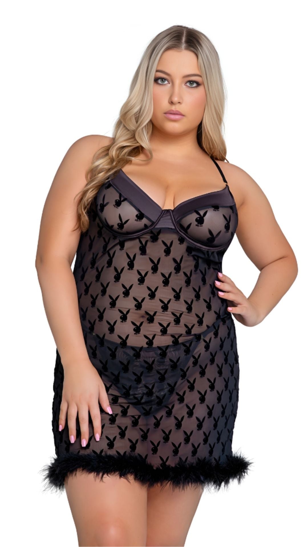 Naughty Kitten Clothing Playboy Bunny Noir Chemise Front View Playboy plus Size Lingerie