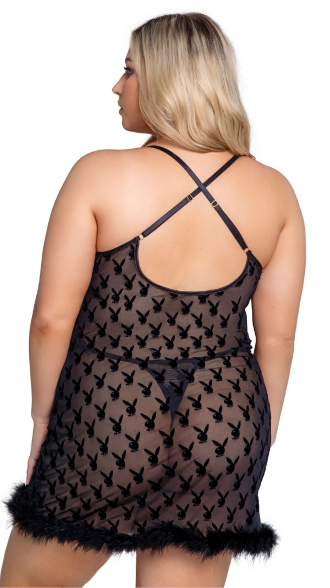 Naughty Kitten Clothing Playboy Bunny Noir Chemise Rear View Playboy plus Size Lingerie