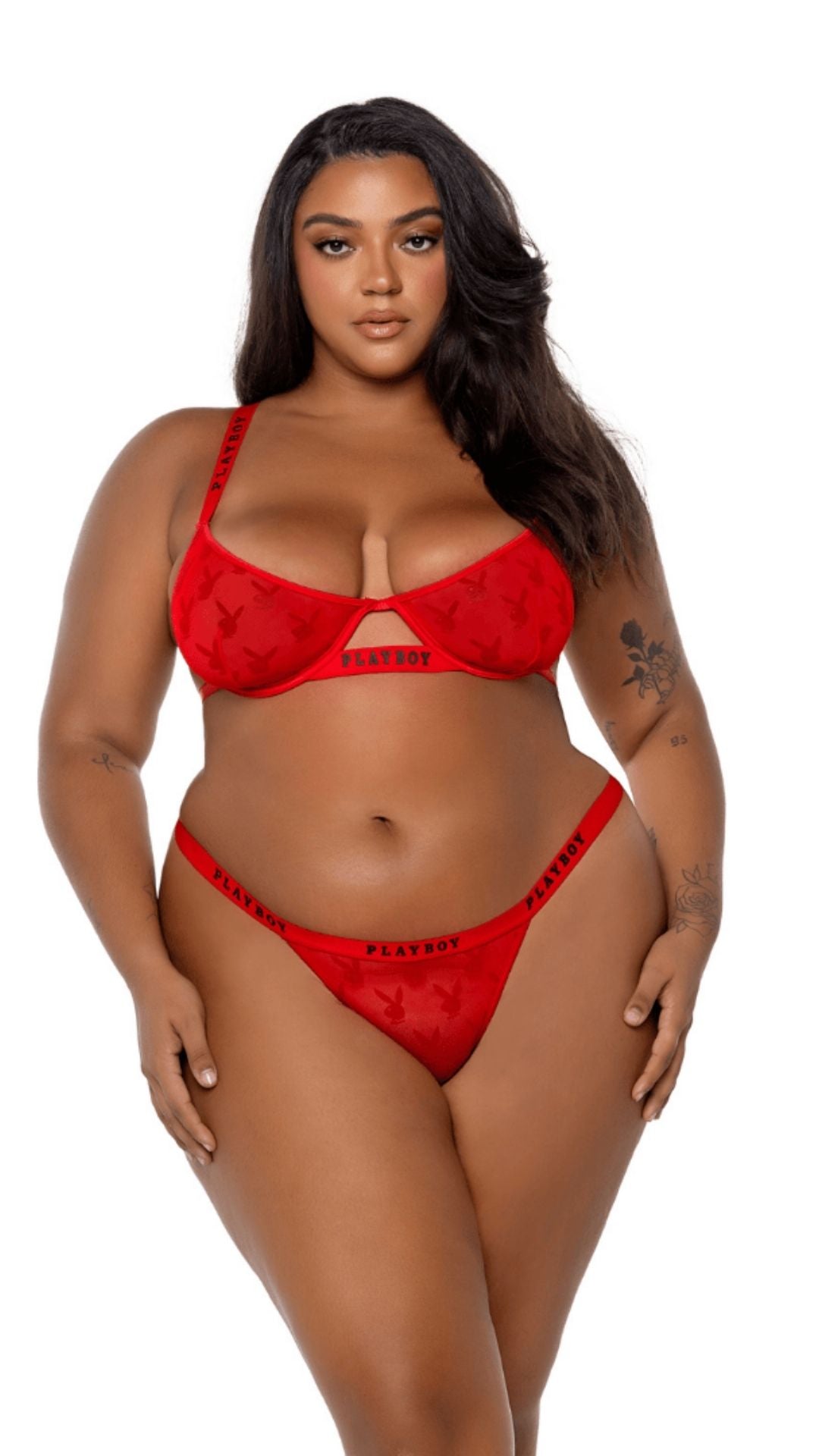 Naughty Kitten Clothing Playboy Bunny Rouge 2pc Set Front View Playboy Plus Size Lingerie