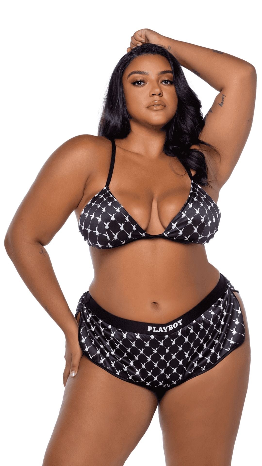 Naughty Kitten Clothing Playboy Bunny Smoke Lounge 2pc Set Front View Playboy Plus Size Lingerie Sleepwear