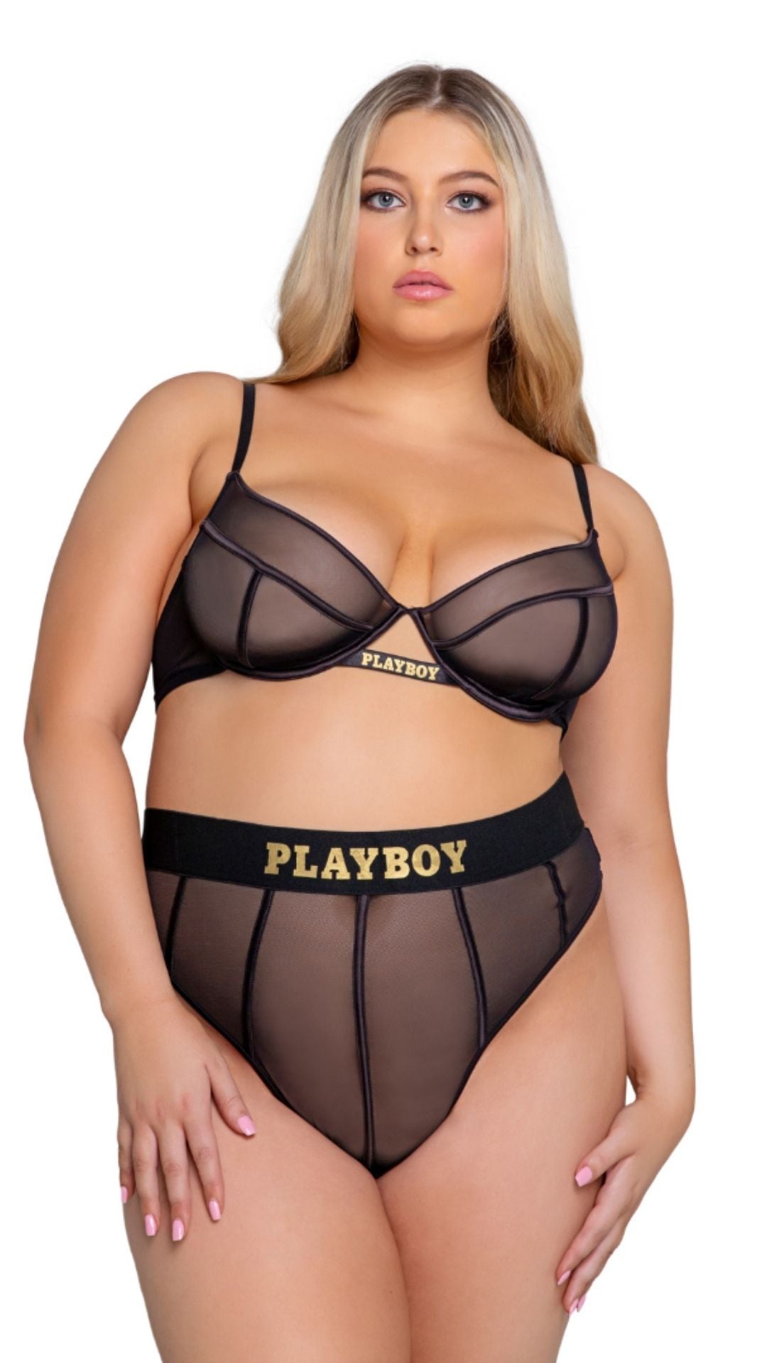 Naughty Kitten Clothing Playboy Cage 2-Piece Set - Black Front View Playboy Plus Size Lingerie