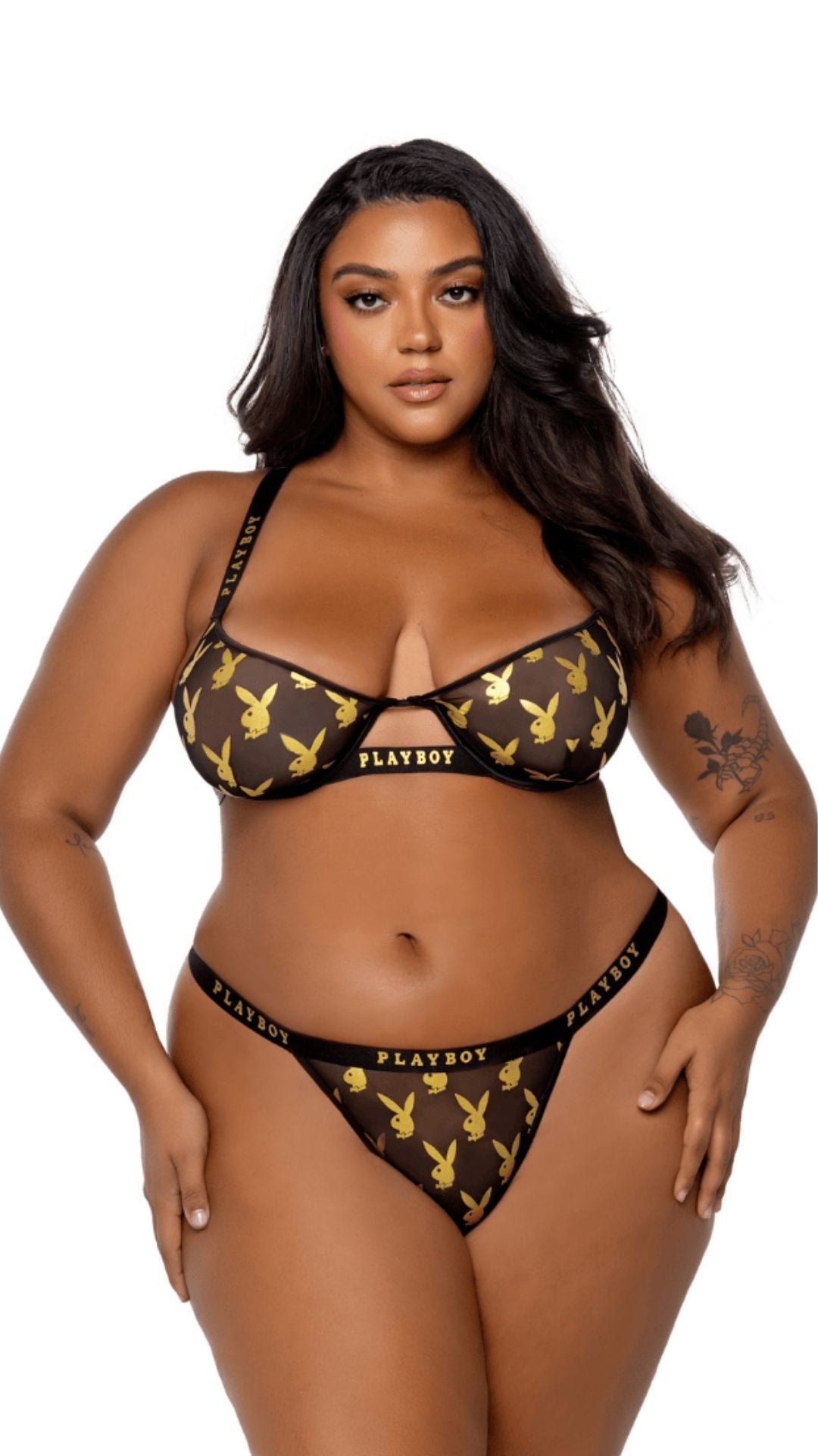 Naughty Kitten Clothing Playboy Foiled Bunny 2pc Set Front View Playboy Plus Size Lingerie