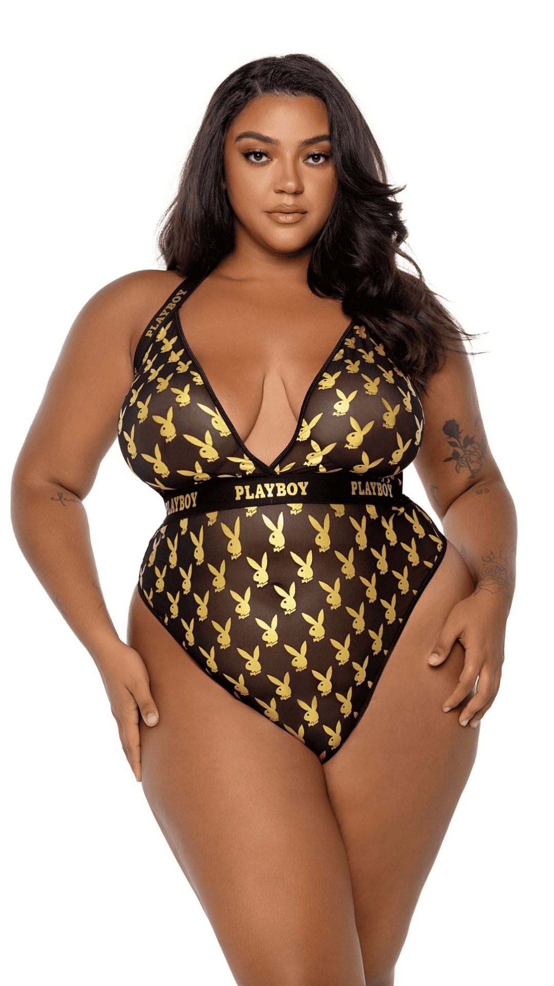 Naughty Kitten Clothing Playboy Foiled Bunny Teddy Front View plus Size Playboy Lingerie