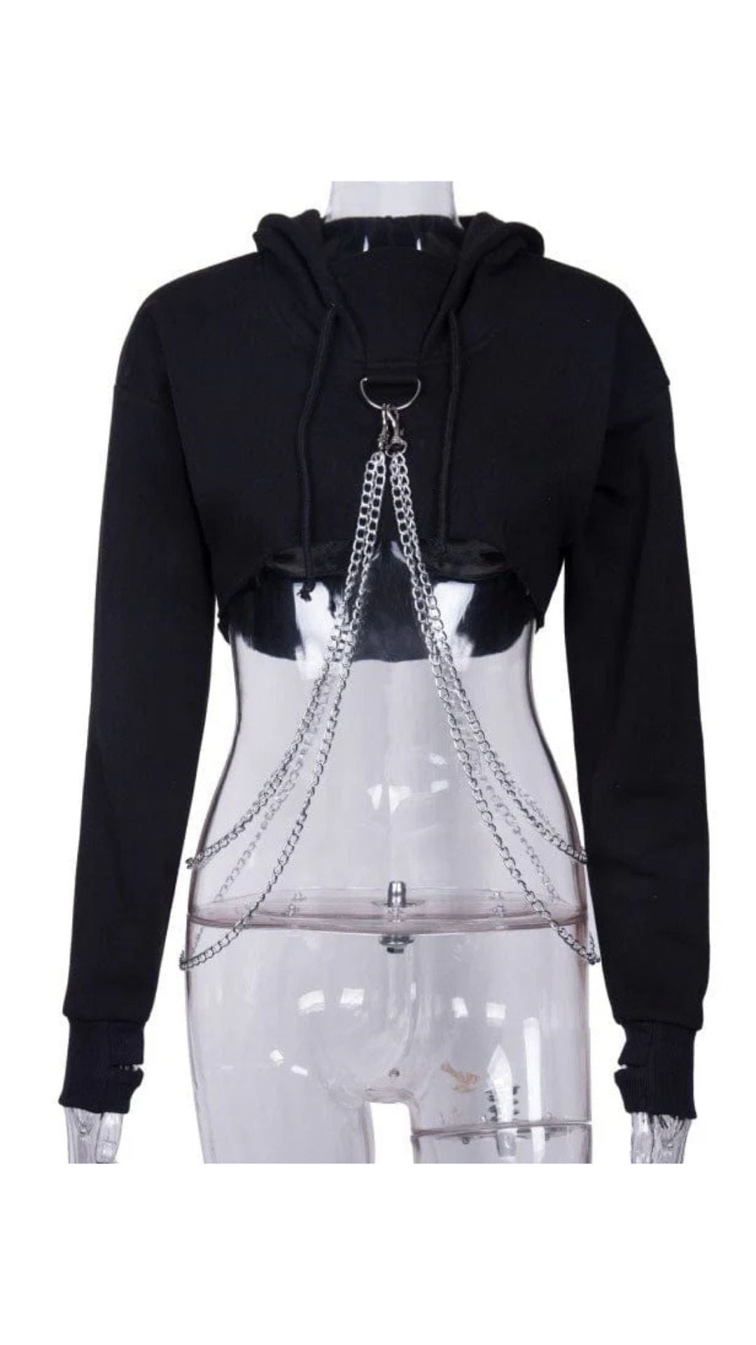 Naughty Kitten Clothing Punk Suspender Black Cropped Hoodies Front View Model Alternative Gothic
Women's Fashion