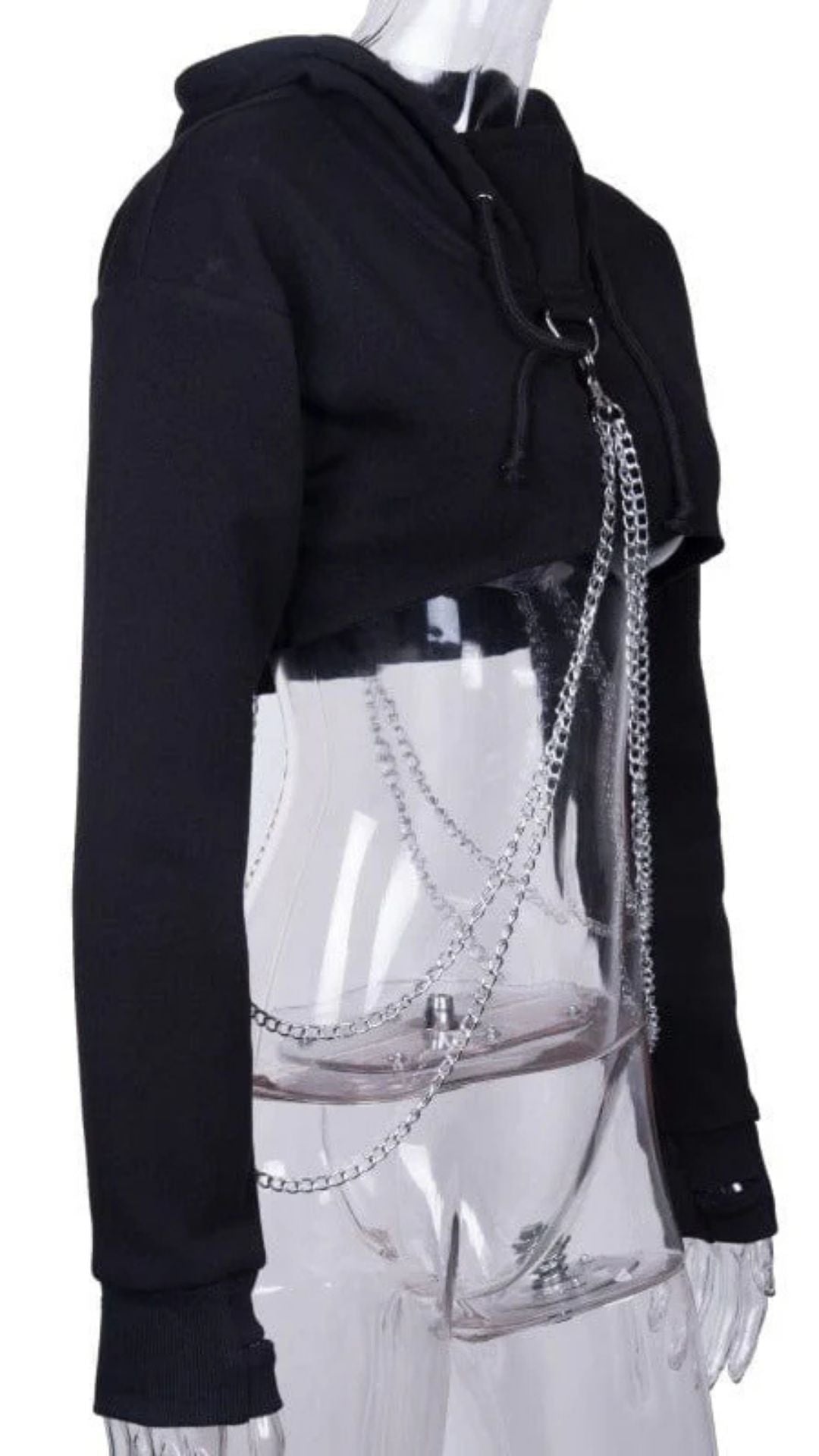 Naughty Kitten Clothing Punk Suspender Black Cropped Hoodies Side View Model Alternative Gothic
Women's Fashion