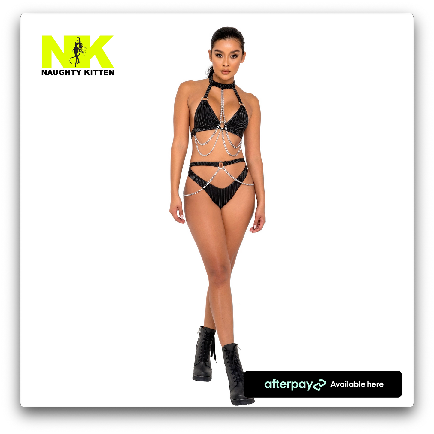 High-Waisted Shorts with Cut Out Panel - Naughty Kitten Clothing Front View Rave Wear