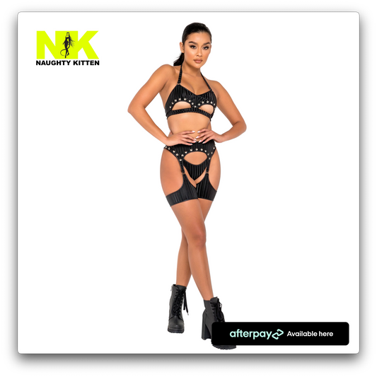 Naughty Kitten Studded Garter Belt Harness Front View