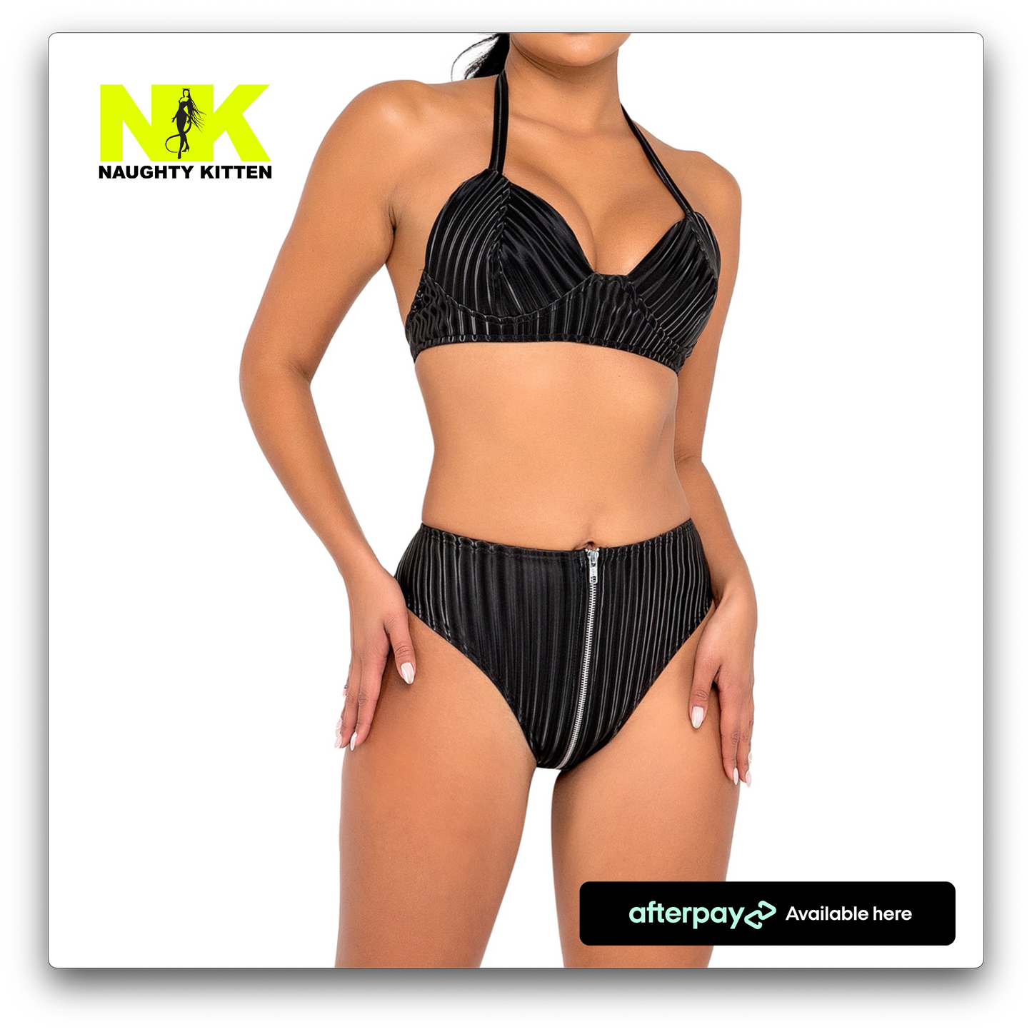 High-Waisted Zip-Up Shorts - Naughty Kitten Clothing Front View Close Up Rave Wear