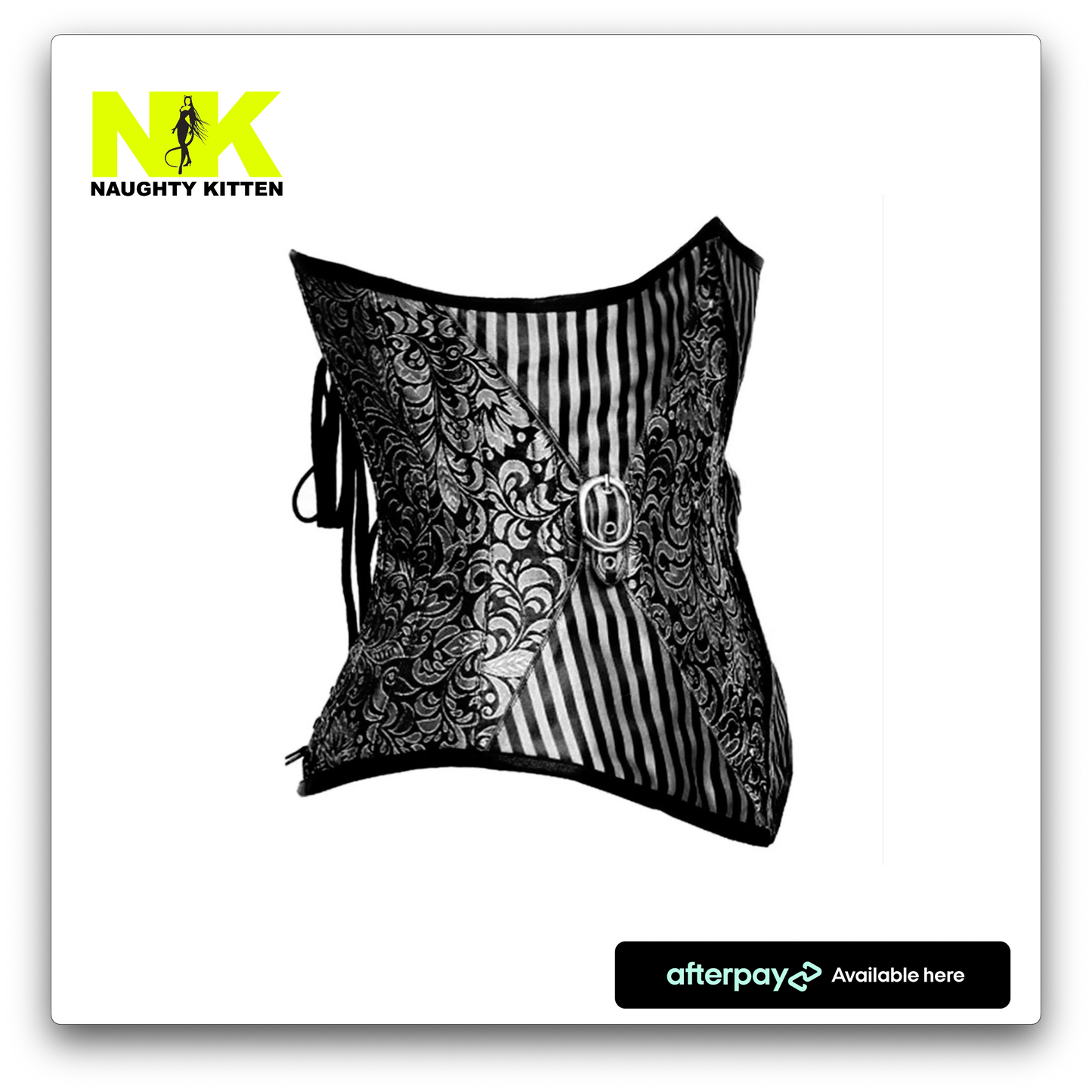 Naughty Kitten Clothing Rita Pinstripe & Brocade Corset Side View