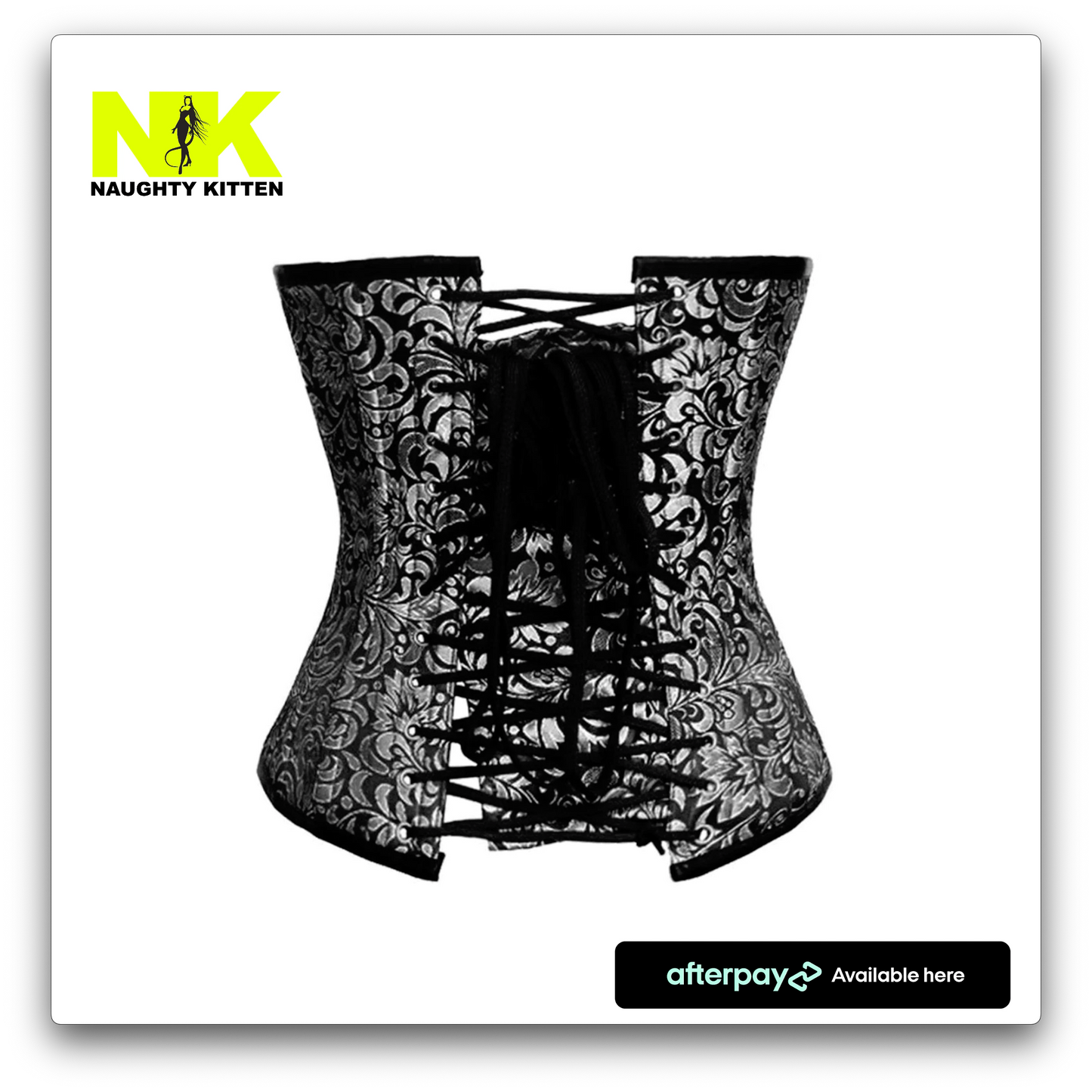 Naughty Kitten Clothing Rita Pinstripe & Brocade Corset Back Rear View