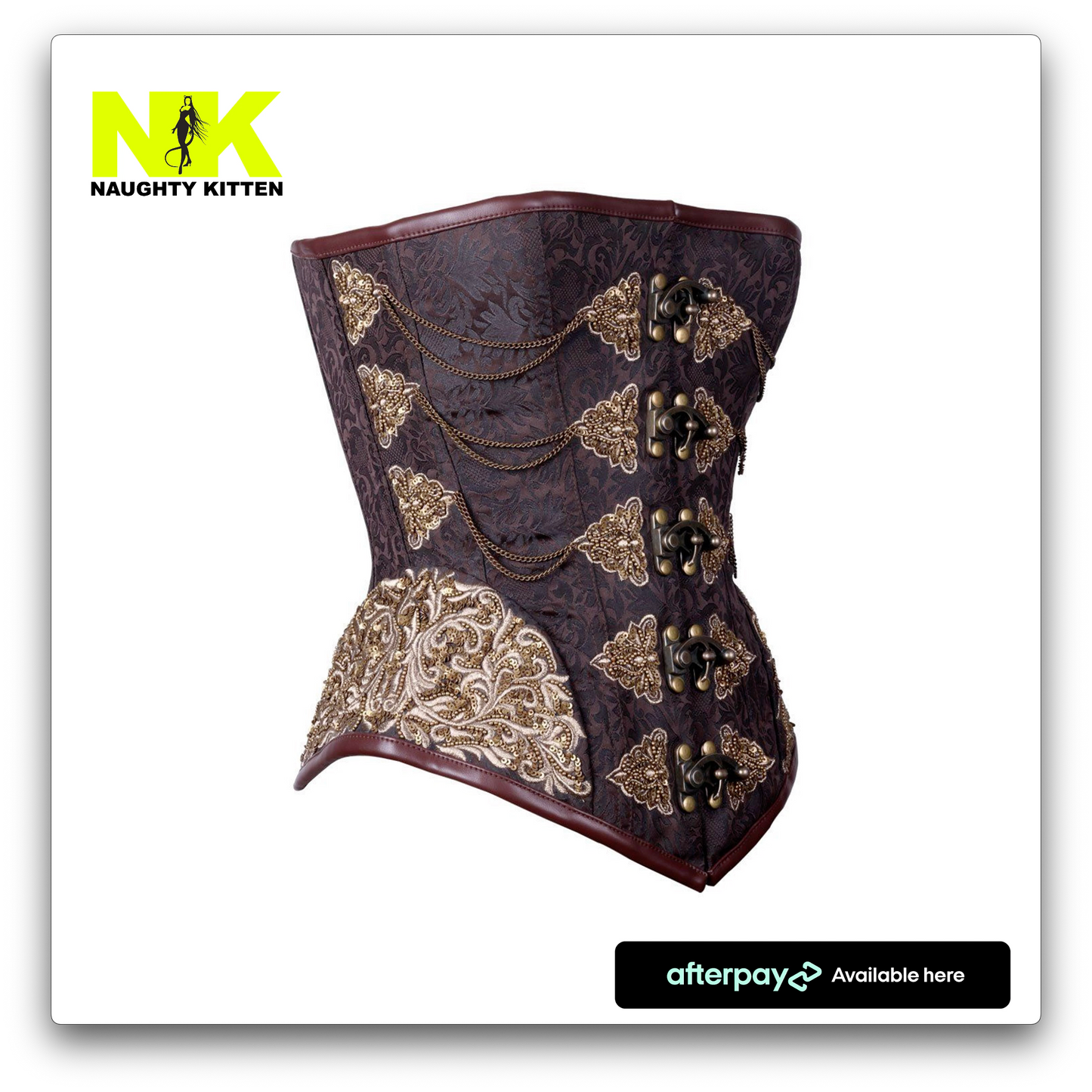 Naughty Kitten Clothing Shaylee Embroidered Chain Corset Side View