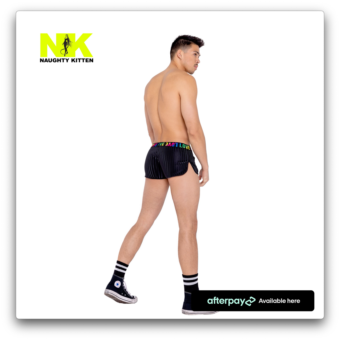 Naughty Kitten Clothing Men's Pride Runner Shorts Back Rear View Men's Rave Wear