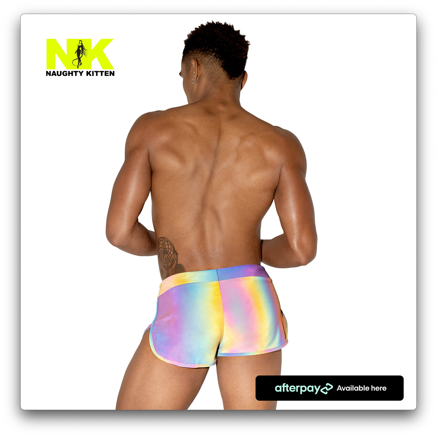 Naughty Kitten Clothing Mens Reflective Runner Shorts Back Rear View Men's Rave Wear