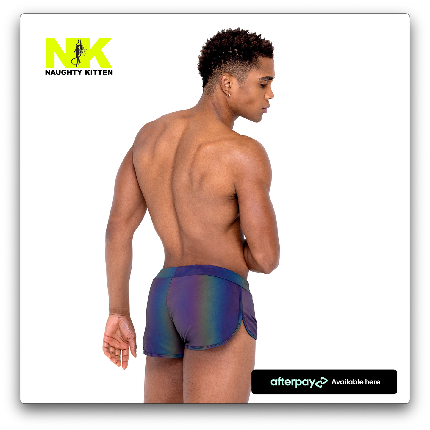 Naughty Kitten Clothing Mens Reflective Runner Shorts Back Rear View Men's Rave Wear