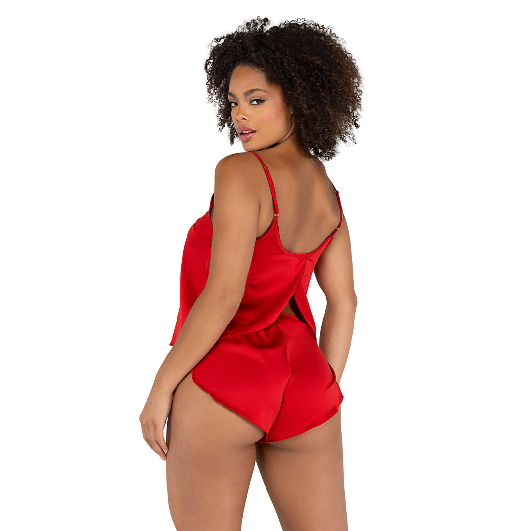 Naughty Kitten Clothing Soft Satin Tulip Short Set Black Rear View Loungewear Lingerie Set