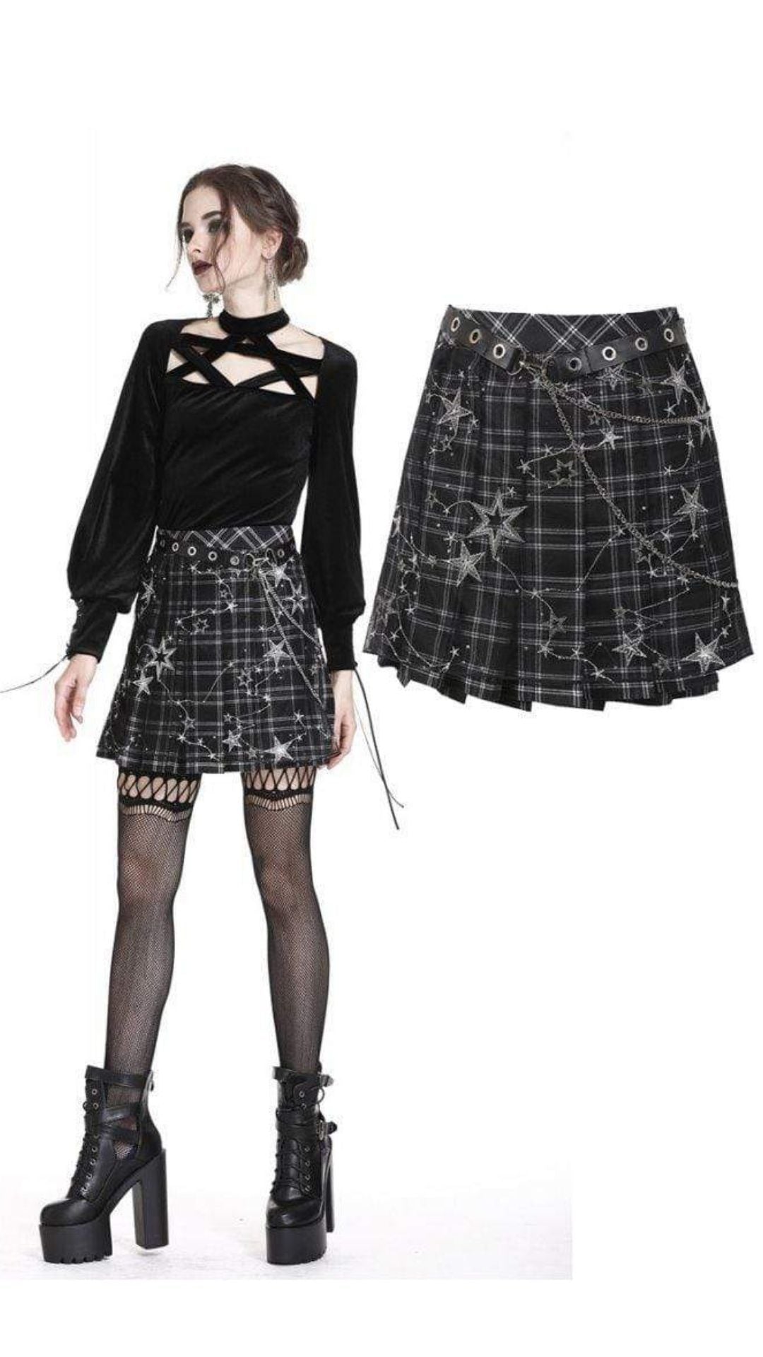 Naughty Kitten Clothing Tartan & Starr Punk Skirt Front View Gothic Alternative Women's fashion