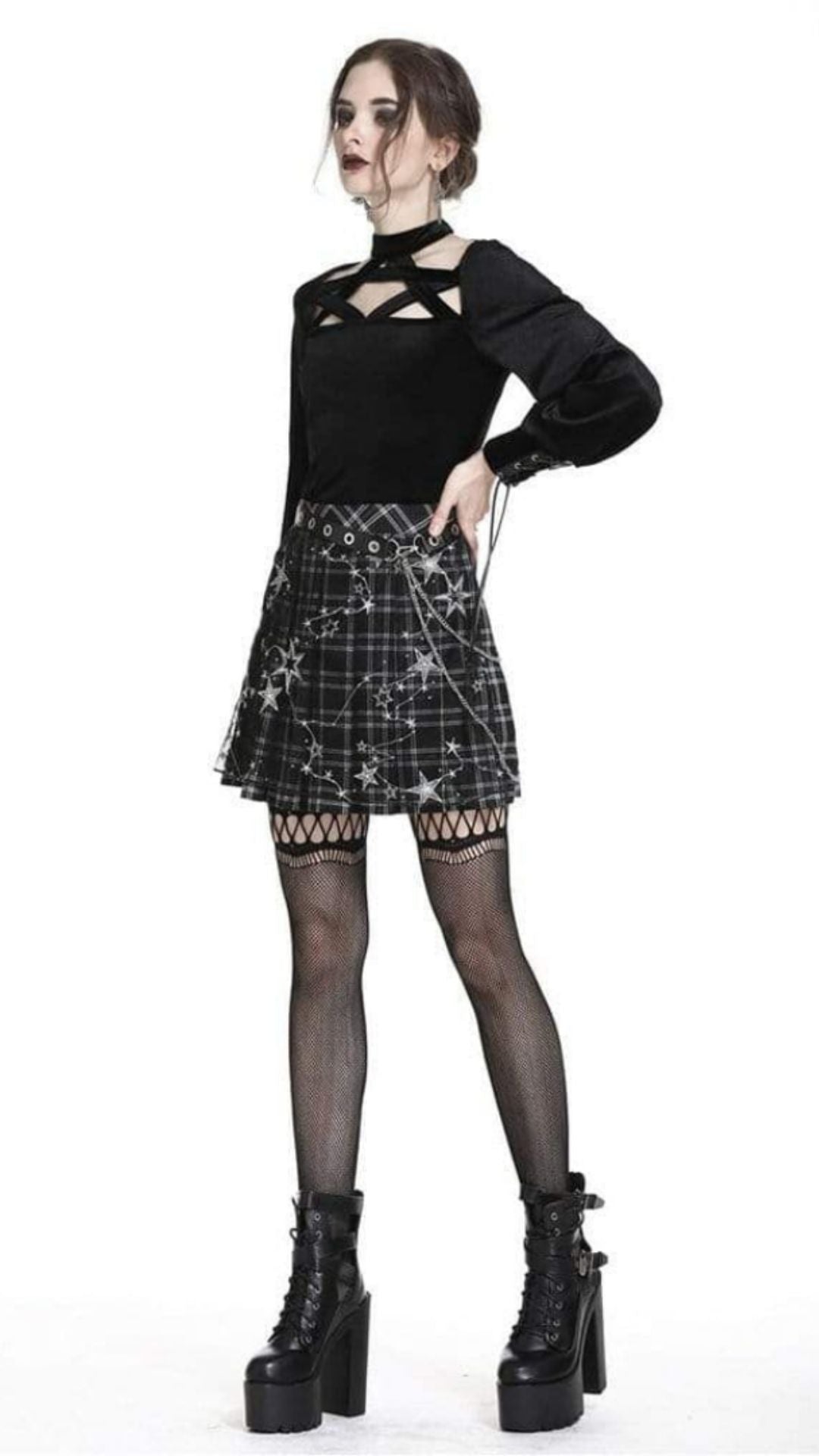 Naughty Kitten Clothing Tartan & Starr Punk Skirt Side View Gothic Alternative Women's fashion