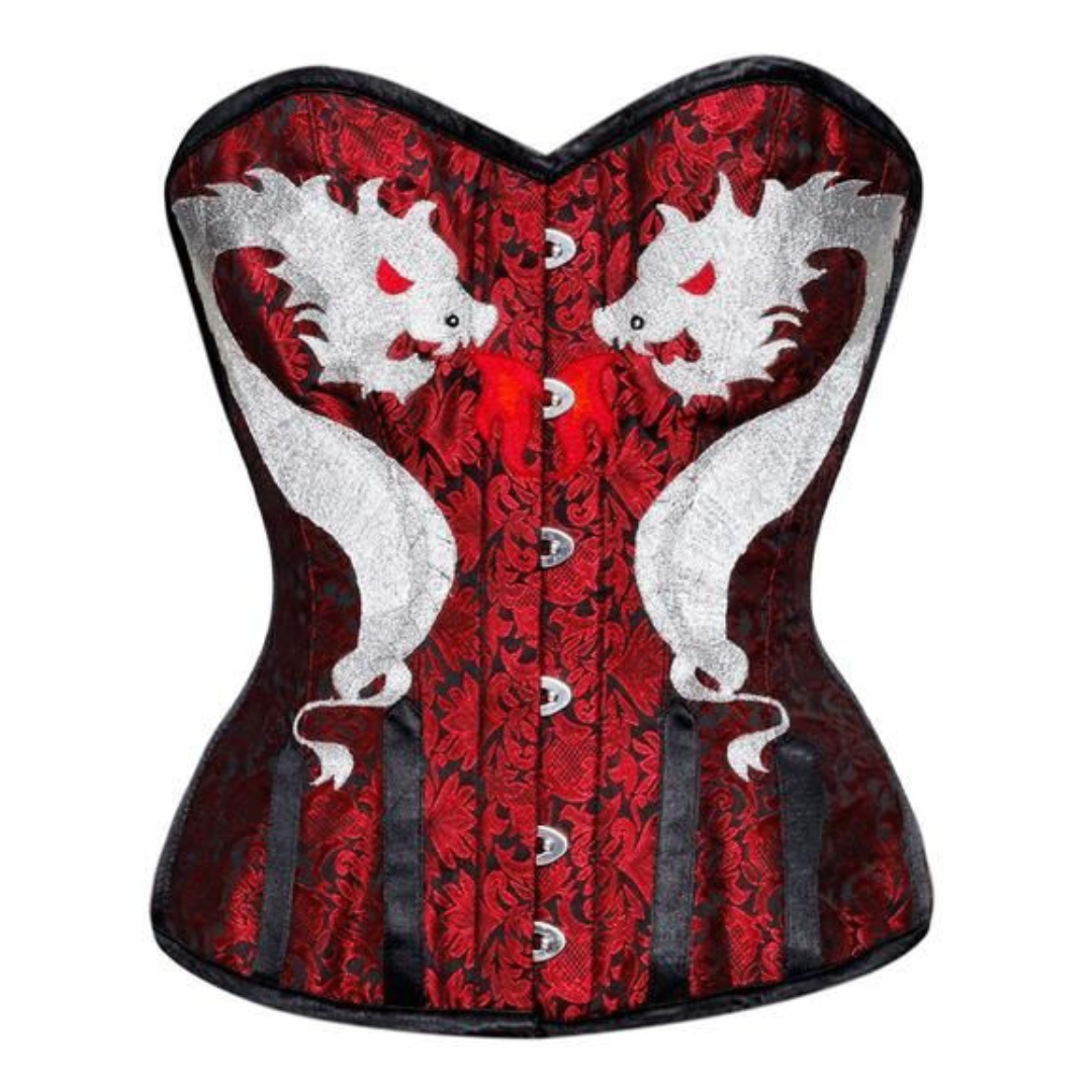 Naughty Kitten Trinity White Dragon Corset Front View