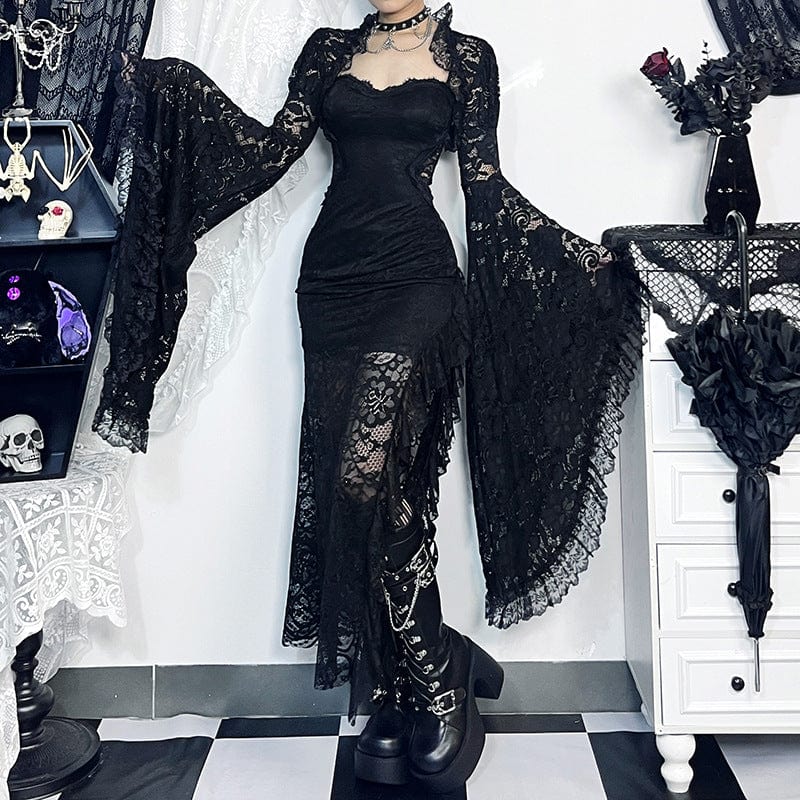 Ruffled Flared Sleeved Lace Cape