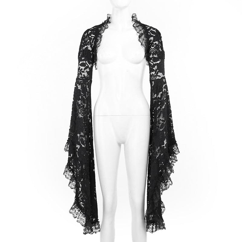 Ruffled Flared Sleeved Lace Cape