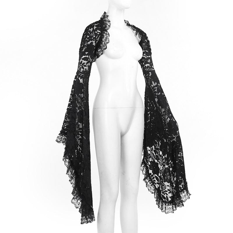 Ruffled Flared Sleeved Lace Cape