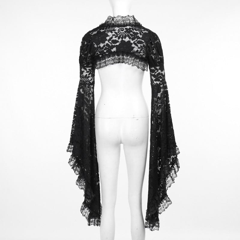 Ruffled Flared Sleeved Lace Cape
