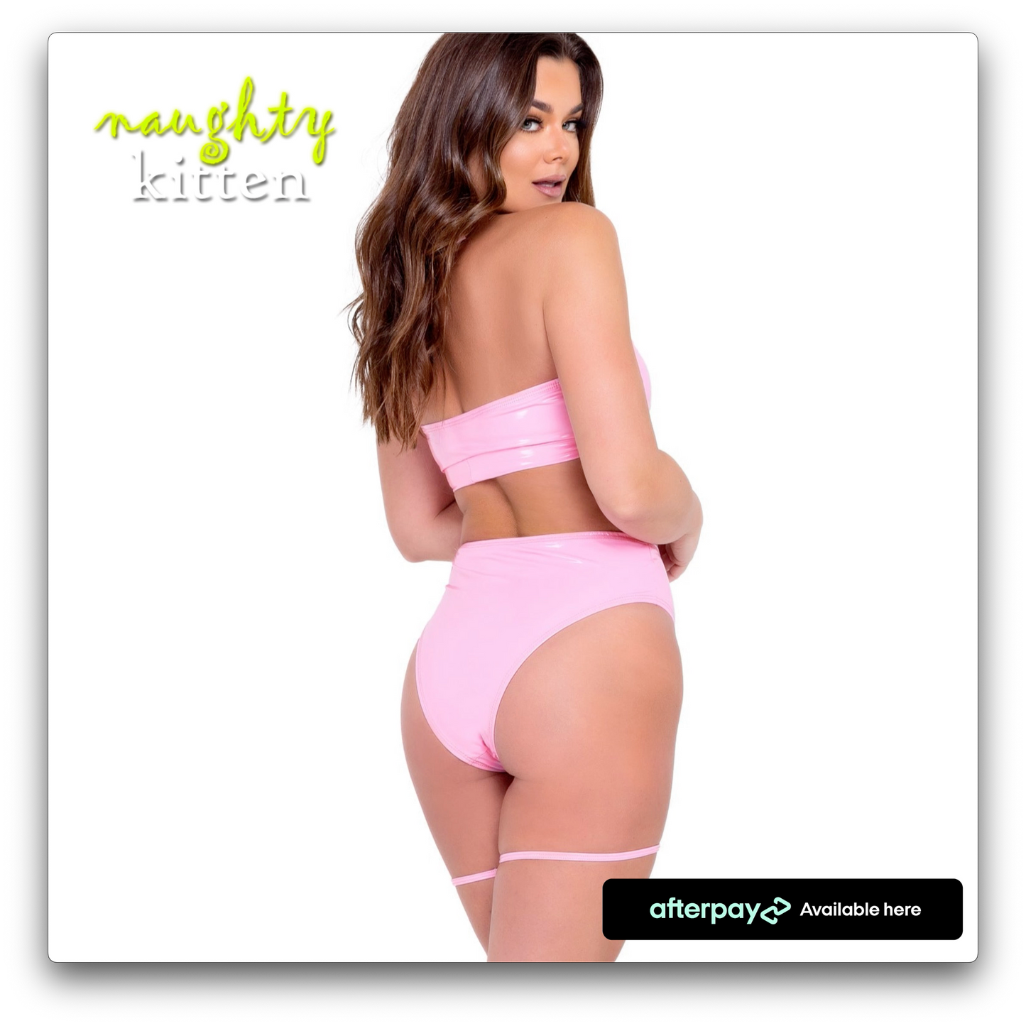 Naughty Kitten High-Waisted Vinyl Zip-Up Shorts Baby Pink Front View