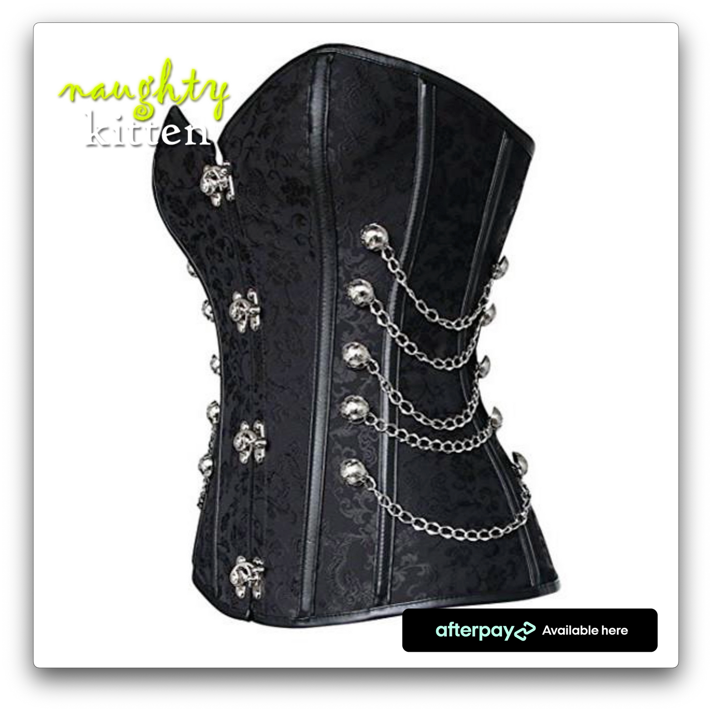 Naughty Kitten Stella Brocade & Chains Corset Side View Black