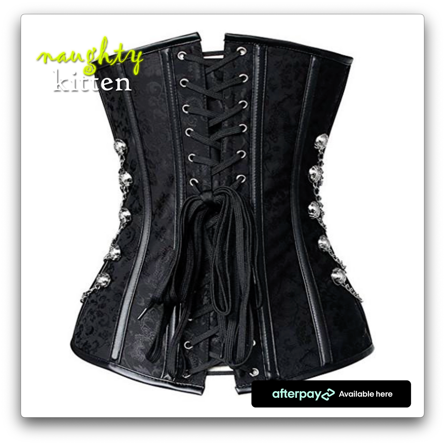 Naughty Kitten Stella Brocade & Chains Corset Back View Black