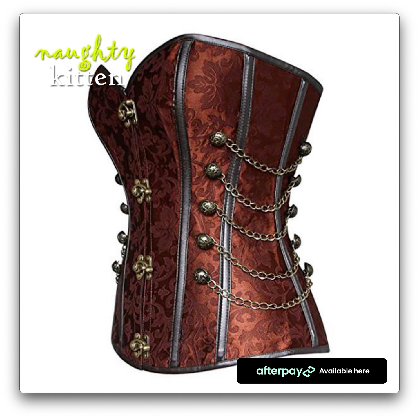 Naughty Kitten Stella Brocade & Chains Corset Side View Brown
