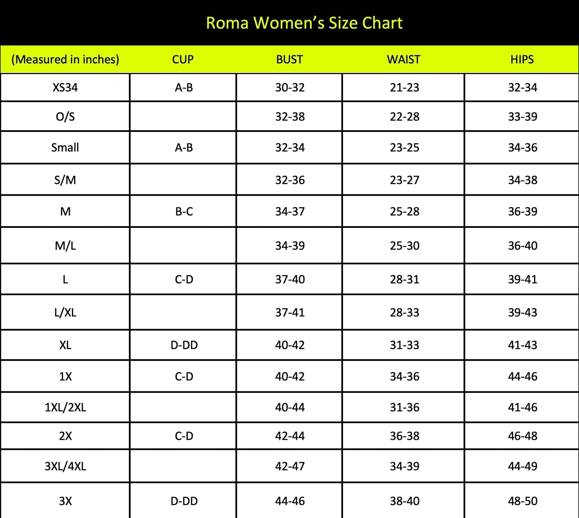 Naughty Kitten Clothing Size Chart