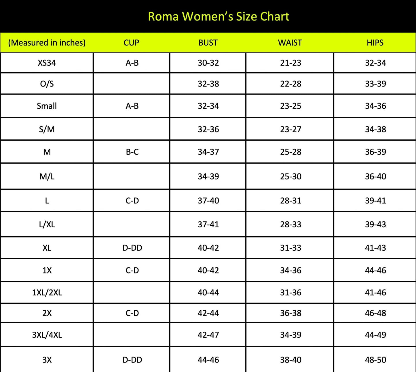 Naughty Kitten Clothing Size Chart