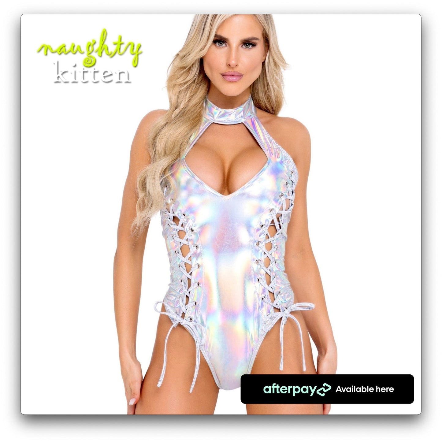 Holographic Lace-Up Romper - Naughty Kitten Clothing