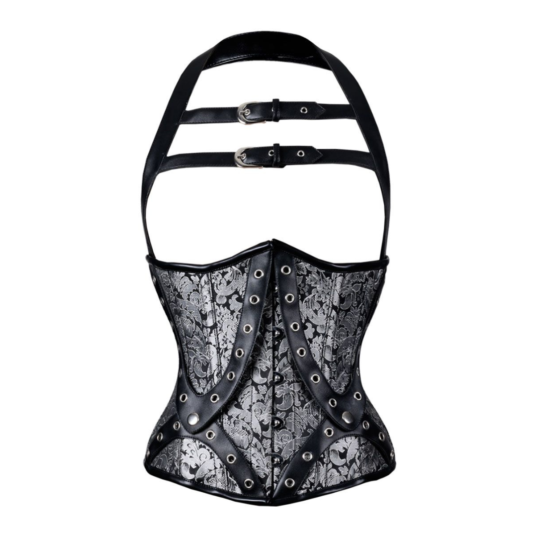 Naughty Kitten Clothing Artemis Brocade Halter Corset Front View